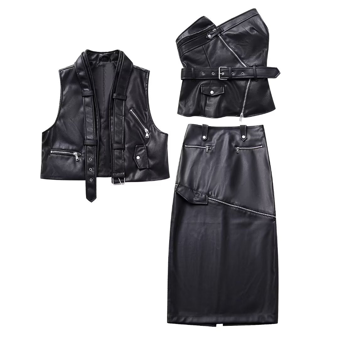 Faux Leather  Three Piece Set
