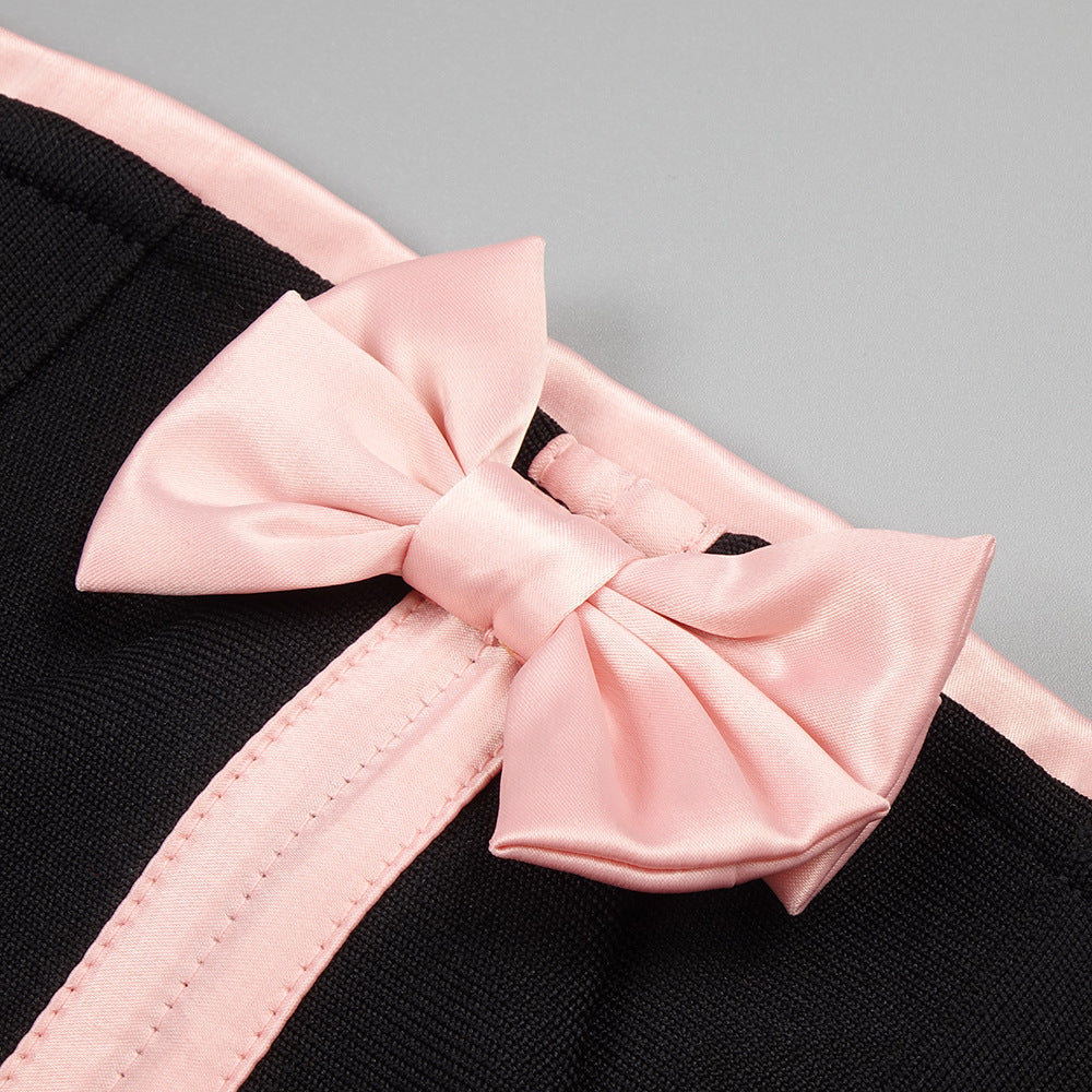 Pink Top Gloves Short Skirt Set Suit